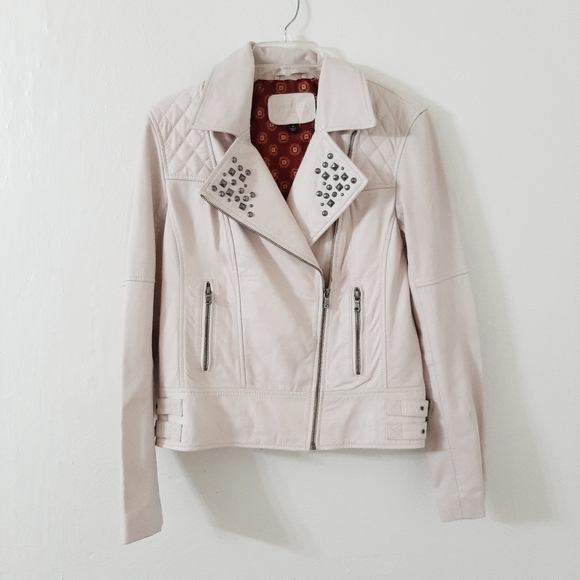 Durango Jackets & Blazers - Durango Genuine Leather Moto Jacket Ivory Cream Studded Zippers Buckle Coat